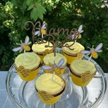 1Pc Custom Acrylic Cake Topper, Laser Cut Cake Topper, Personalized Baby Shower Cake Topper, Baby Shower Decor, Bee Baby Shower - Multicolor - View 2