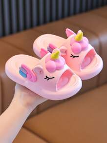 女孩卡通可爱 EVA 软底小马驹室内防滑厚底拖鞋，夏季 - 粉色 - 查看 1