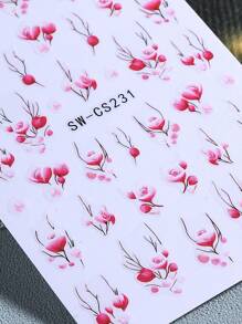 3D 粉白花朵指甲贴纸 2 件浪漫渐变蕾丝玫瑰花瓣设计 DIY 春夏自粘凝胶抛光贴花滑块美甲装饰