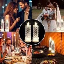 AMILL 3/6pcs Crystal LED Flameless Candles - Realistic Flickering Effect, Button Battery Powered, Durable Plastic Construction, Ideal For Home, Parties, Weddings, Birthdays, Valentine's Day Decorations, No-Smoke Ambiance Lighting - ánh sáng trắng ấm áp - Xem 10