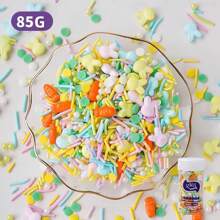 85g Wielkanocne dekoracje na ciasto, artykuły do pieczenia, słodkie artykuły dekoracyjne DIY, w tym różowe i niebieskie uszy króliczka, marchewki, papilotki do babeczek