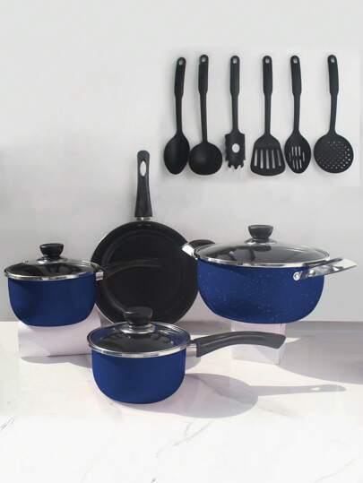 MATOUGUI Espessamento Jogo de Panelas Conjunto Caçarolas Kit 13 Peças Antiaderente Tampa de Vidro