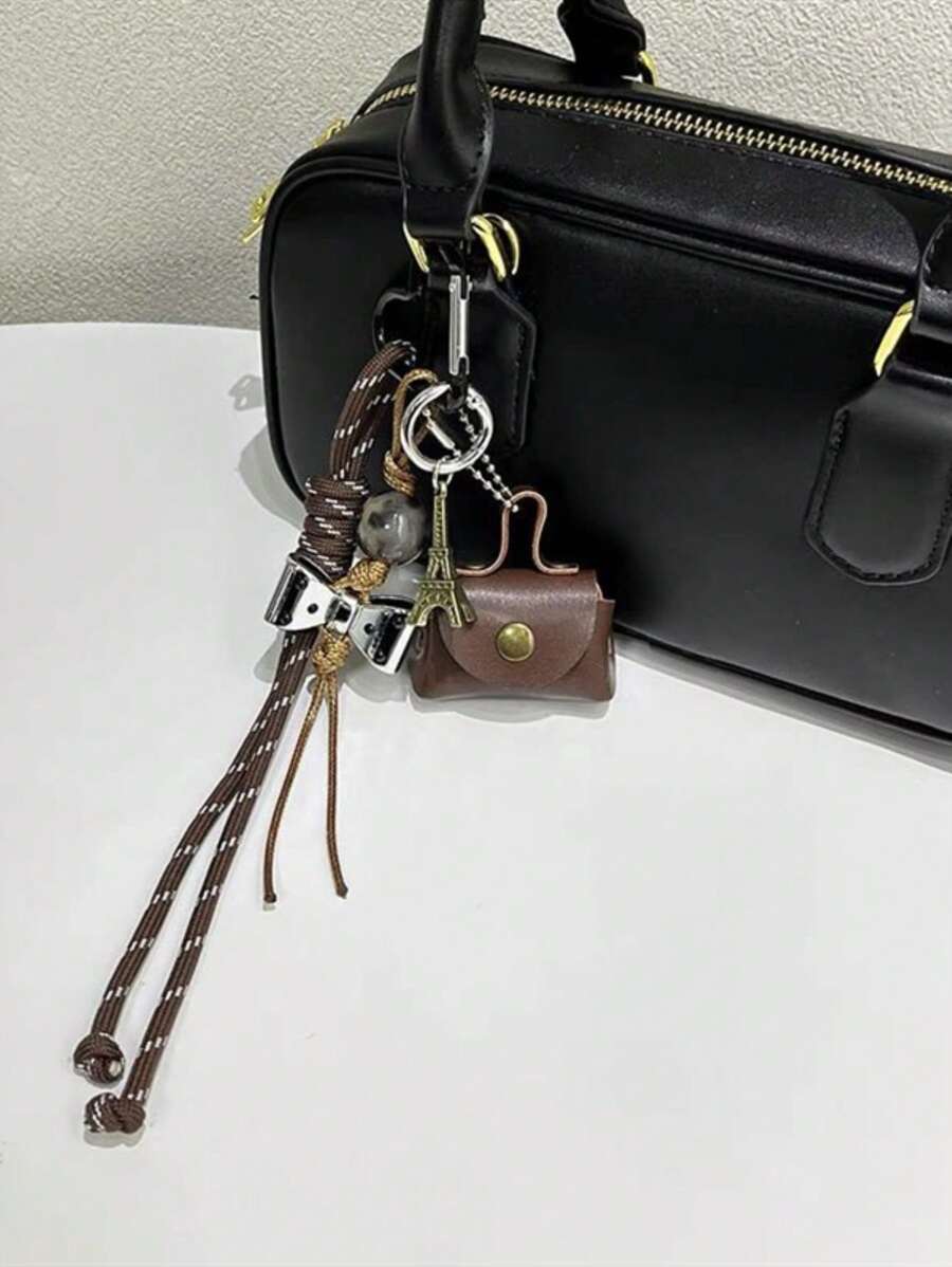 Yogodlns 時尚圖案包包掛飾,附裝飾性迷你包飾配件,蝴蝶結鑰匙圈吊飾,適合女性與大學生的耳機包裝飾禮物 - 彩色 - 查看 1