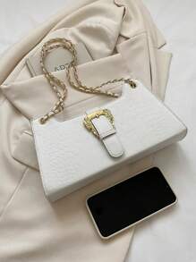 Women's Stone Pattern Underarm Tote Bag, Small Square Shoulder Bag - White - View 5