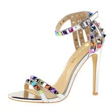 Sandalias gladiador sexy - Remaches metálicos y deslumbrante tacón de 12 cm (Edición de pasarela) - Negro - Ver 6