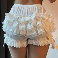Women Lolita Bloomers Cute Ruffle Shorts Lace Pumpkin Pants Sexy Boyshorts Layered Bottoms Y2k Fairy Lace Layered Sweet Pettipants - trắng - Xem 3