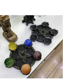 1PC Pentagram Seven-Star Array Crystal Ball Base,Five Awn Star Array Crystal Ball Resin Base Ornaments, Resin Base, For Home Room Living Room Office Decor,Stand Sphere Base Holder Magic Ball Display Stand Furniture Decor