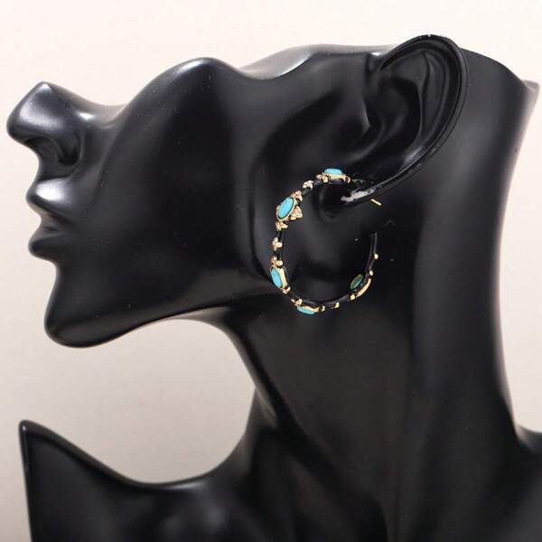 1 Pair Retro Elegant Turquoise Earrings, Stylish Gift For Women, Holiday And Party