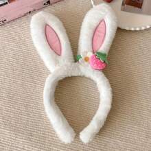 1pc Cute Strawberry Flower Rabbit Ear Headband, Plush Animal Style Decorative Hair Accessories, Party Hair Accessories, Suitable For Women Easter Celebration And Theme Events, Ideal Easter Gift And Daily Wear