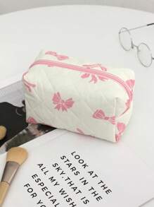 1 件带拉链的蝴蝶结图案化妆包旅行洗漱用品收纳袋洗漱包拉链化妆包大容量绗缝花卉洗漱包心形化妆刷收纳袋柔软蝴蝶结和玫瑰化妆品收纳袋通勤化妆包适用于圣诞节礼物、妈妈礼物、母亲节礼物、伴娘礼物，