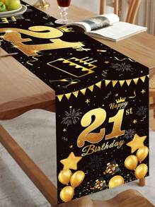 Mantel elegante de cumpleaños de color negro y dorado multicolor, 1 pieza de tela de poliéster antideslizante y rectangular para decoración de fiesta de cumpleaños, adecuado para hombres y mujeres