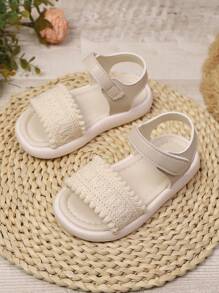 1 Pair Kids Unisex Versatile Hook And Loop Design Flat Sandals, Suitable For Summer, Beach, Outdoor, Everyday Wear - Beige - View 4