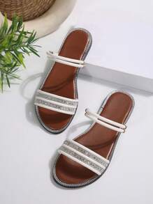 女士平底凉鞋，2025夏季新款大码仙女花平底凉鞋，轻便沙滩鞋，白色仙女款平底凉鞋 - 白色 - 查看 7