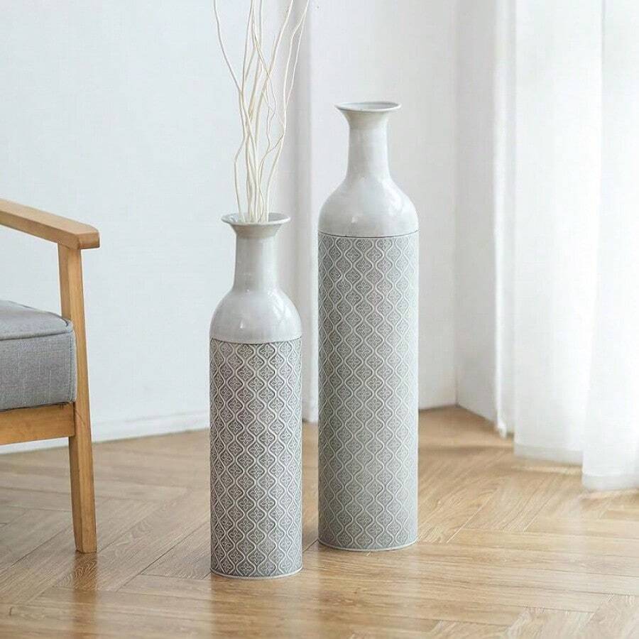 Large Black Vases Tall 27inch - Metal Floor Standing Vase Set Of 3 ...
