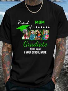 Camiseta casual holgada de cuello redondo personalizada y personalizada para hombres: agrega 4 imágenes personalizadas, camisetas del orgullo familiar, camisetas de graduación del grupo 2025, camisetas del escuadrón de graduación, camiseta de estudiante de último año 2025, camiseta de graduado 2025, regalo de graduación, camiseta de graduado de escuela secundaria, elegante, moda, hipster, casual, mínimo chic, personalizado, único, disfraces de chico, guardarropa cápsula, estilo básico/urbano para hombres, regalos ideales para él, novio, familia, amigos, para cumpleaños, para vacaciones/feriados, para escuela/competencia, para deportes/escalada