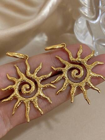 1Pair Unique Sun Shine Earrings For Women Stainless Steel Earrings Dainty Pendant Earrings For Daily Party Jewelry Gifts