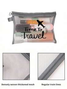Bolsa de maquillaje con estampado de patrón de letra "Time to Travel", bolsa de almacenamiento para maquillaje y esponja de cojín, bolsa organizadora transparente, neceser de viaje, estilo de vacaciones hawaianas, bolsa de aseo, bolsas de embalaje, para vacaciones, playa, baño, dormitorio, gran capacidad