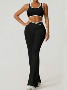 NcmRyu Women's Sexy Thick Strap Sports Bra Camisole And Pants Outdoor Activewear Set With Padded Bra - Black - View 5