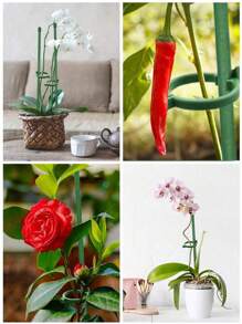 5/10/15PCS Plant Stakes, Green Plant Sticks Support, Plant Support Stakes Suitable For Indoor And Outdoor Plants, Green Plant Stick Support For Potted Tomato Peony Lily Rose And Other Plants Floral Vegetable (16 Inches)