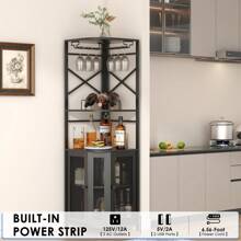 Corner Bar Cabine, 5/6-Tier Industrial Wine Cabinet With LED Strip And Glass Holder, LED Liquor Cabinet Bar Unit For Home, Corner Display Cabinet For Small Space