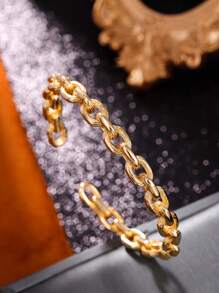 1pc Fashionable European Asymmetrical Vintage Exaggerated Smooth C-Shaped Copper Bracelet, Elegant Luxury Women Everyday Jewelry