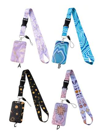 1 件 ID 徽章挂绳，由合成纤维制成，带有星空印花图案，适用于身份证、学生证，可用作，适合所有季节汽车配件包饰背包学校可爱哥特 Y2k 万圣节配件教师节圣诞节礼物创意包饰挂绳带身份证夹汽车配件包饰