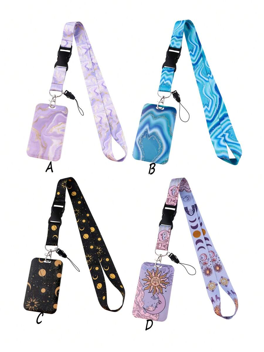 1 件星空印花挂绳，可爱合成纤维证件卡夹带，适合工作证、学生证、多功能礼品和日常使用汽车配件包魅力学校