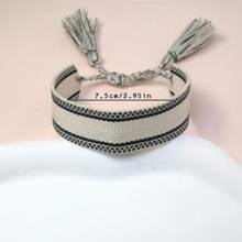 1pc Bohemian Handmade Braided Vintage Simple Creative Bracelet, Unisex - Black and White - View 6
