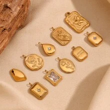 1pc Fashionable Geometric Jewelry Accessory, 18K Gold Plated Stainless Steel Water Drop Rose Cube Pendant, For Women