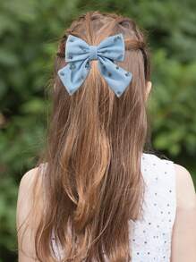 1 件装牛仔发夹蓝色蝴蝶结发夹，钻石装饰蝴蝶结鳄鱼夹发夹适合儿童女孩蓝色蝴蝶结发夹发饰 - 彩色 - 查看 3