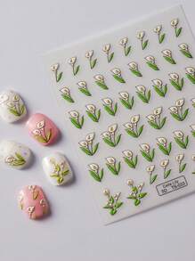 1 件 5D 浮雕花朵美甲贴纸粘性滑块 DIY 指甲油美甲贴纸贴花 - 彩色 - 查看 6