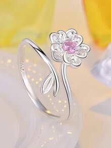 1pc S925 Sterling Silver Sakura Flower Ring For Women, Dainty Minimalist Floral Design, Suitable For Students, Daily Wear, Wedding, Party, Can Also Be A Great Gift For Loved Ones