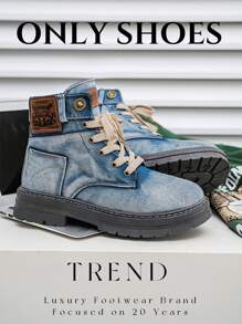 Sneakers alte da uomo a taglie grandi, con suola spessa, denim, di nuova moda, resistenti all'usura, adatte per tutto l'anno, in particolare per la primavera