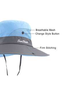 1 件装，女士马尾辫太阳帽，防紫外线可折叠网眼宽边沙滩帽，户外帽 - 顏色 - 查看 3