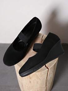 欧洲尺码，加大码时尚黑色高跟鞋 - 圆头设计 - 尺码 36-43 - 优质天鹅绒材质，光滑舒适 - 黑色高跟鞋 - 圆头设计展现美感，易于穿脱 - 黑色浅口鞋，圆头工作鞋中跟小浅口鞋，纯色低鞋面简约低帮鞋，轻便日常舒适透气休闲一脚蹬圆头鞋 - 黑色 - 查看 7