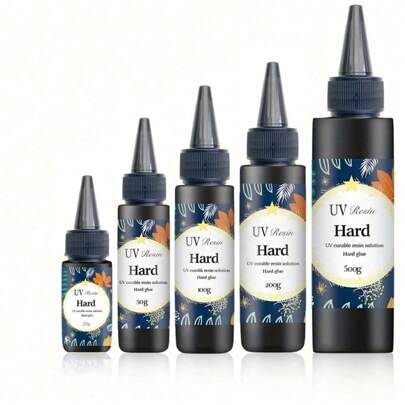 1瓶装UV树脂 25克/50克/100克/200克/500克 - 升级版硬质透明UV固化环氧树脂，适用于工艺首饰制作、艺术装饰、耳环、项链 - 快速固化、低气味、透明、日光/太阳光激活的稀薄树脂