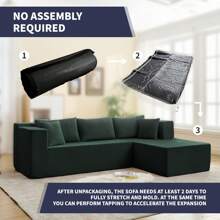 Modern W106inch 2-Piece Free Combination Corduroy Upholstered L-Shaped Modular Sectional Sofa With Right Chaise And Pillows - Green - View 6