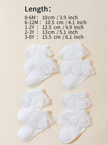 4 Pairs Baby/Toddler Girls Solid Color Lace Trim Mesh Breathable Soft Socks, Suitable For Daily Wear Or Valentine's Day Outfit - White - View 3