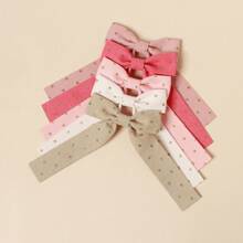 5入組女童金點絨織繡帶長尾髮夾,帶蝴蝶結,適用於馬尾髮型 - 粉色 - 查看 7