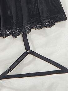 3件套时尚轻碎花透视网眼连体青春性感透视情趣睡裙性感睡裙，情趣内衣 - 黑色 - 查看 3