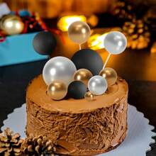 32 Pcs Ball Cake Topping Decoration Mini Balloon Cake Decoration Stick Foam Ball Cake Paddle Cake Decoration For Wedding Party Birthday Cake Decoration Gold, Silver Black