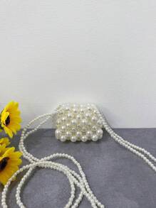 1pc Plastic Beaded Vintage Mini Square Bag Double Strap Pearl Crossbody Bag Suitable For Spring And Summer Daily Use, Perfect Gift Among Friends - Pearl Backpack - View 1