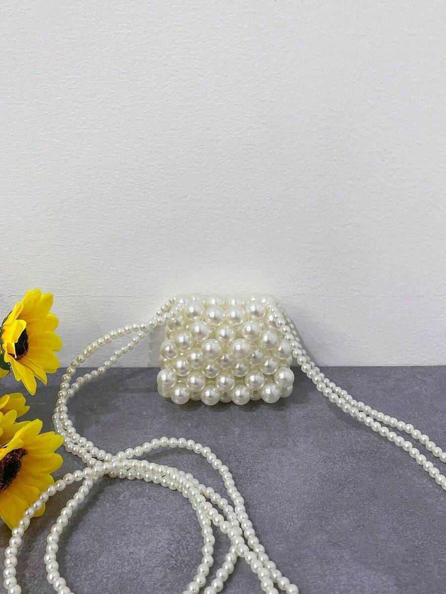 1pc Plastic Beaded Vintage Mini Square Bag Double Strap Pearl Crossbody Bag Suitable For Spring And Summer Daily Use, Perfect Gift Among Friends - Pearl Backpack - View 1