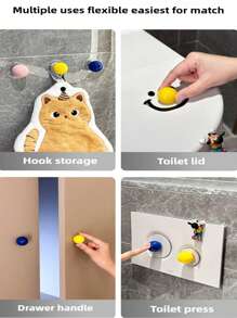 1 Pc/6 Color Bathroom Hooks, Toilet Lid Lifter, No Hole Punching, Strong Load Bearing, Bathroom Wall, Creative Towel Sticky Hooks, Behind The Door Non-Tracking Clothes Hooks, Toilet Lid Lifter, Fun And Hygienic Bathroom Accessory For Kids And Adults, Easy-To-Clean Designs