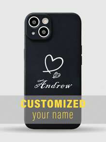 Coque de téléphone personnalisée, coque de téléphone personnalisée avec nom, coque de téléphone avec initiale, coque de téléphone en silicone personnalisable, coque de téléphone personnalisée avec nom en forme de cœur, compatible avec les coques de téléphone , Apple, Galaxy, compatible avec 16, 16 Pro Max, 16 Pro, 16 Plus