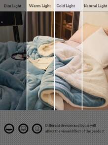 1条柔软绒毯，双层奶蓝色毛绒保暖舒适毯，适合卧室、客房使用，可机洗，冬季适用