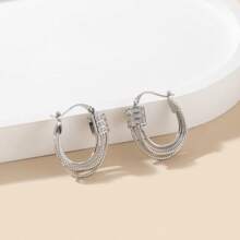1 Pair Asymmetrical Hoop Earrings With Crystal Decor, Elegant For Women, Suitable For Party, Daily Wear, Celebration, Birthday Gift - Silver - View 6