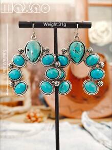1 stuk Retro Western Style Turquoise Oorbellen, Geschikt voor Dagelijkse Cowgirl Dragen of Evenementen voor Vrouwen, Voeg Deze Vintage Oorbellen Toe Aan Uw Sieradendoos