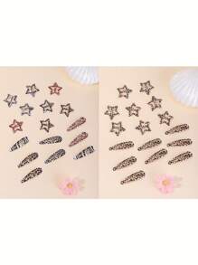 16pcs Leopard Pattern Teardrop & Star Hair Clips, Sweet & Cute Y2K Bangs Barrettes For Daily Wear And Commute Claw Clips
