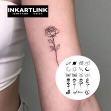 INKARTLINK 革命性技术纹身，半永久性 Y2K 纹身，蜜蜂，月亮，手指，微型，临时纹身，防水，逼真的纹身外观，植物纹身，女孩用品 - 黑色 - 查看 3